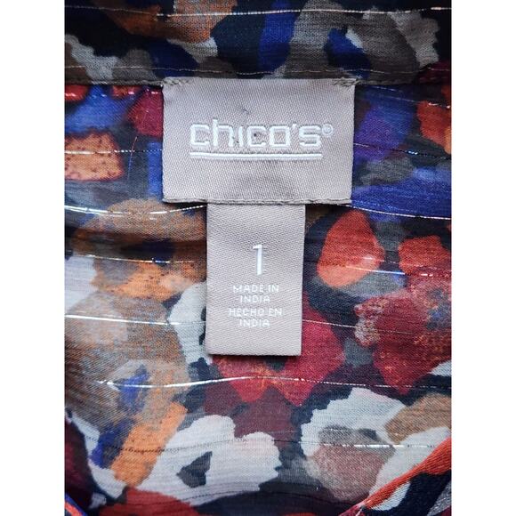 TOP/BLOUSE-CHICO'S-Multi Color-Silver Glimmer Pinstrip-Shirt Style-Chico's 1/SM - Picture 7 of 16